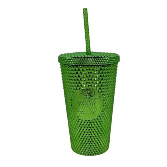 starbucks tumbler 16oz green chrome studded iridescent metallic cold drink cup - Picture 1 of 3